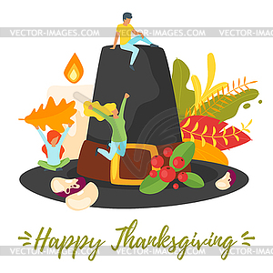 Thanksgiving symbols with people silhouettes - vector image