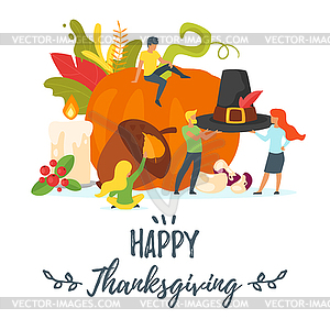 Thanksgiving symbols with people silhouettes - vector clipart