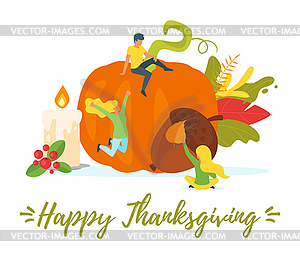 Thanksgiving symbols with people silhouettes - vector clip art