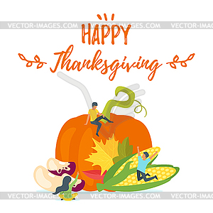 Thanksgiving symbols with people silhouettes - vector clipart