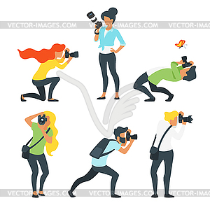 Man and woman photographer - vector clipart
