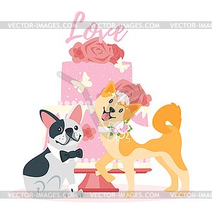 Wedding day with dog - vector image