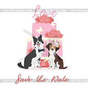 Wedding day with dog - vector image