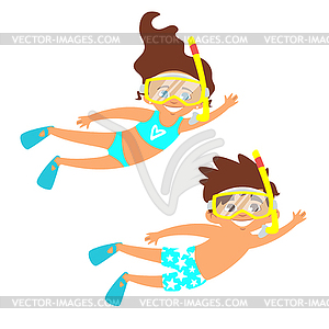 Children in swim suits - vector clipart