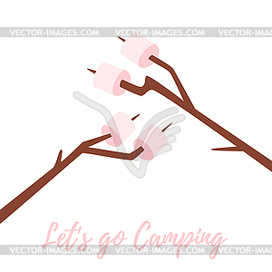 Marshmallows on stick - vector clip art