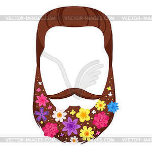 Male mustache, beard with flowers - vector clipart