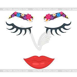 Garden eyebrows, eyelashes, lips - vector clip art