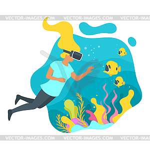Woman in virtual reality glasses - vector clipart