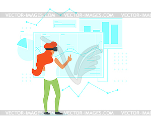 Woman in virtual reality glasses - color vector clipart