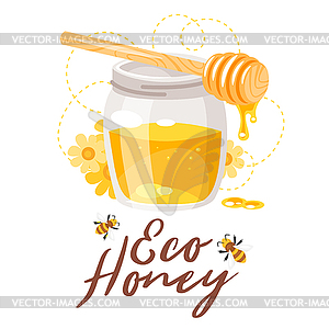 Glass honey jar. Eco organic - vector image