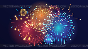 Colorful fireworks on dark background - vector clip art