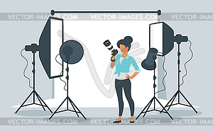 Photo equipment in photography studio - vector image