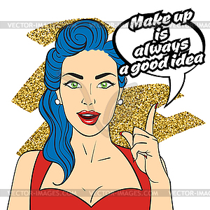 Pop art beautiful woman face - vector clipart