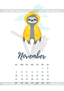 November 2019 year calendar page - vector clipart