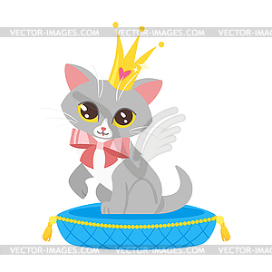 Cat character in golden crown - vector clipart