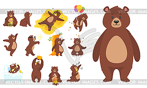 Cartoon brown grizzly bear - vector image