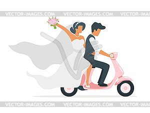 Newlyweds on skooter - vector clip art