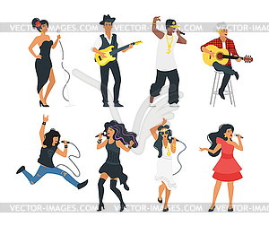 Singer with microphone and musician - vector clip art