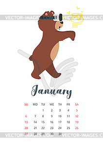 Brown bear grizzly calendar - vector clip art
