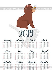 Brown bear grizzly calendar - vector clipart