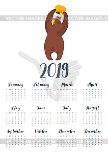 Brown bear grizzly calendar - stock vector clipart