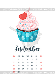 2019 year calendar with cupcake - vector image