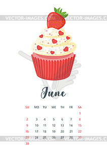 2019 year calendar with cupcake - vector clipart / vector image