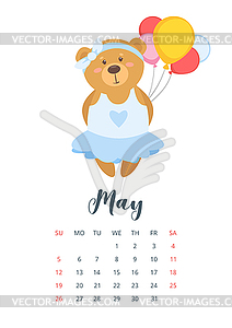 2019 cute teddy bear calendar - vector image