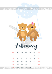 2019 cute teddy bear calendar - vector image