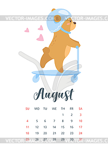 2019 cute teddy bear calendar - vector clip art