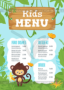 Kids food menu design template - vector clip art