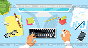 Modern workplace top view - vector image