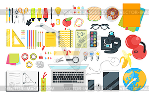 School stationery top view - vector clip art