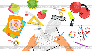 Back to school top view - vector image