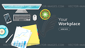 Office workplace top view - vector clipart