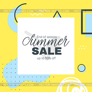 Memphis style summer banner template - vector clip art