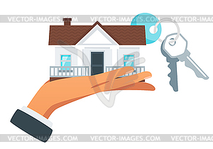 Businessman hand holding house - vector clip art