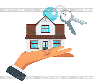 Businessman hand holding house - vector image