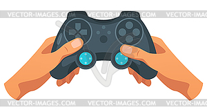 Hand holding wireless game controller - vector clipart