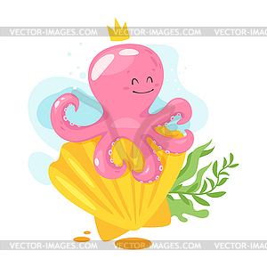 Octopus cartoon style baby character - vector image