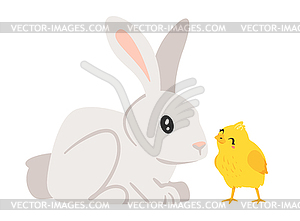 Bunny and chick - vector clipart