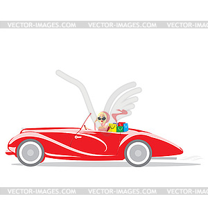 Молодая девушка в автомобиле - векторная иллюстрация