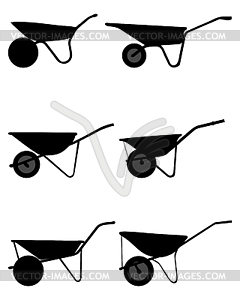 Silhouettes of wheelbarrows - vector clipart