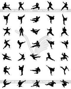 Black karate silhouettes - vector image