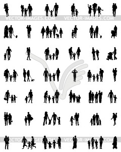 Силуэты семей - векторное графическое изображение