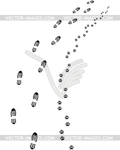 Footprints of man and dog - vector clip art