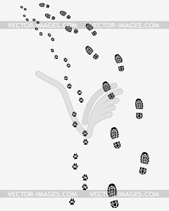 Footprints of man and dog - vector clipart