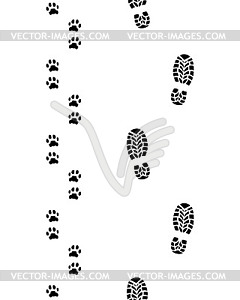 Печать обуви и собачьих лап - векторное изображение