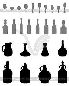 Bowls, bottles, glasses - vector clipart