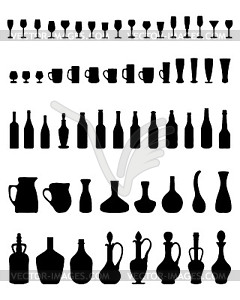 Bowls, bottles, glasses - vector clipart